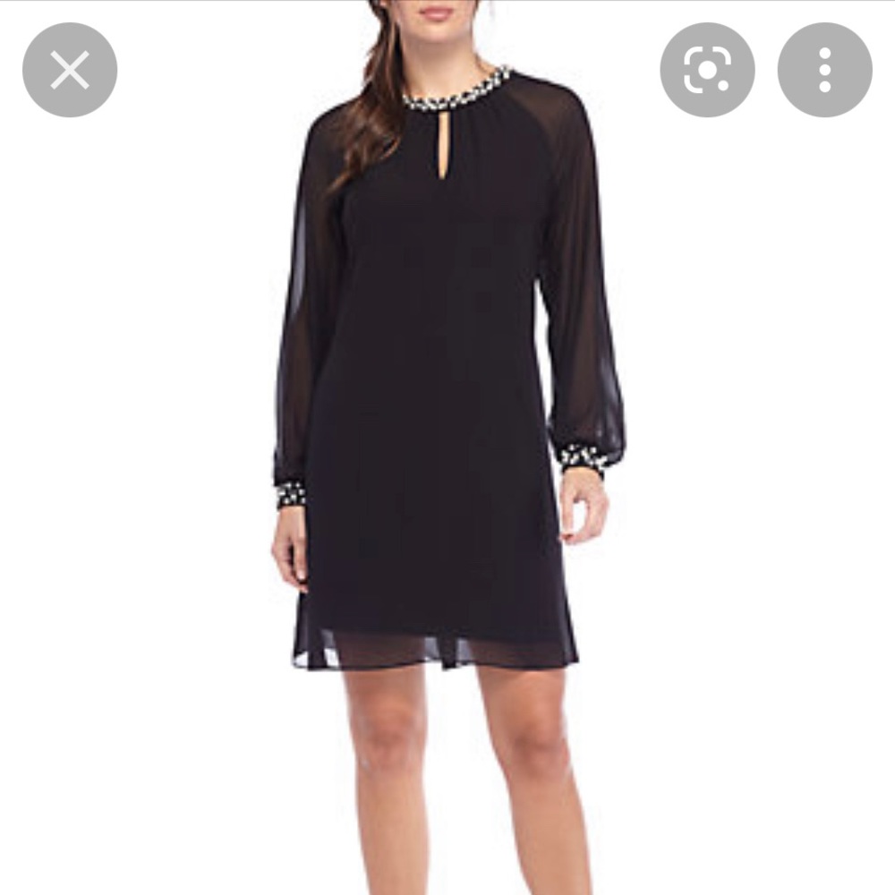 SLNY Navy Blue Long Sleeves Pearls Holiday Dress Size 8